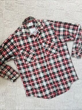 Sears perms-prest vintage flannel Plaid Button-Down Shirt, Size Medium
